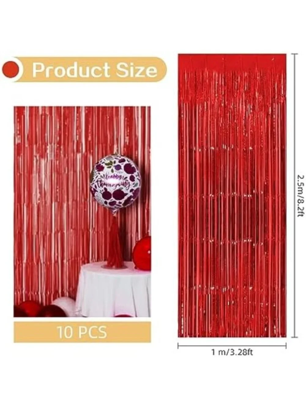 10 Pack Red Metallic Tinsel Foil Fringe Curtains for Party, Wedding & Photo
